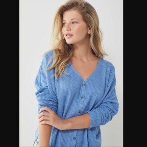 Urban Outfitters Out From Under Jojo Blue V-Neck Waffle - Blue - Small